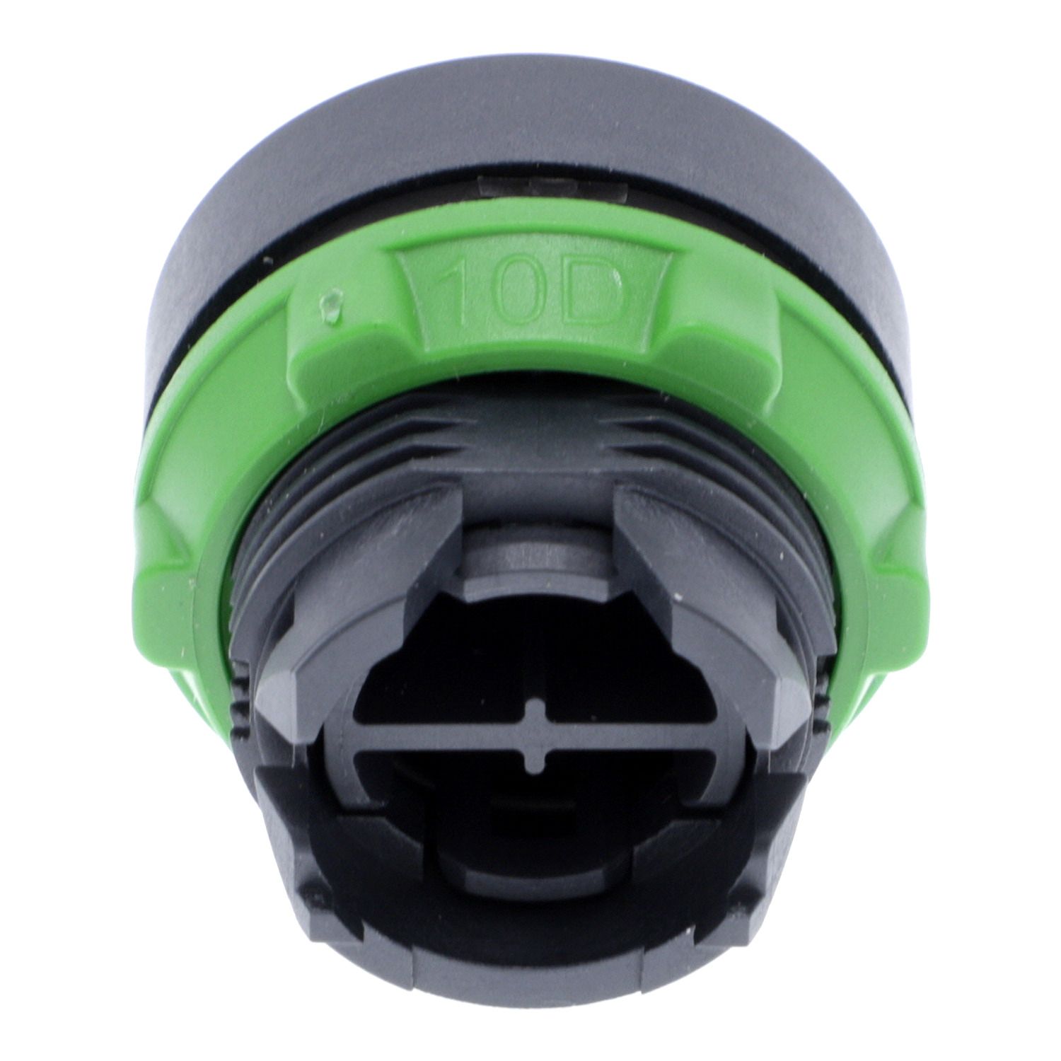 Picture of Push button head, Harmony XB5, plastic, flush, black, 22mm, spring return, marked DOWN ARROW