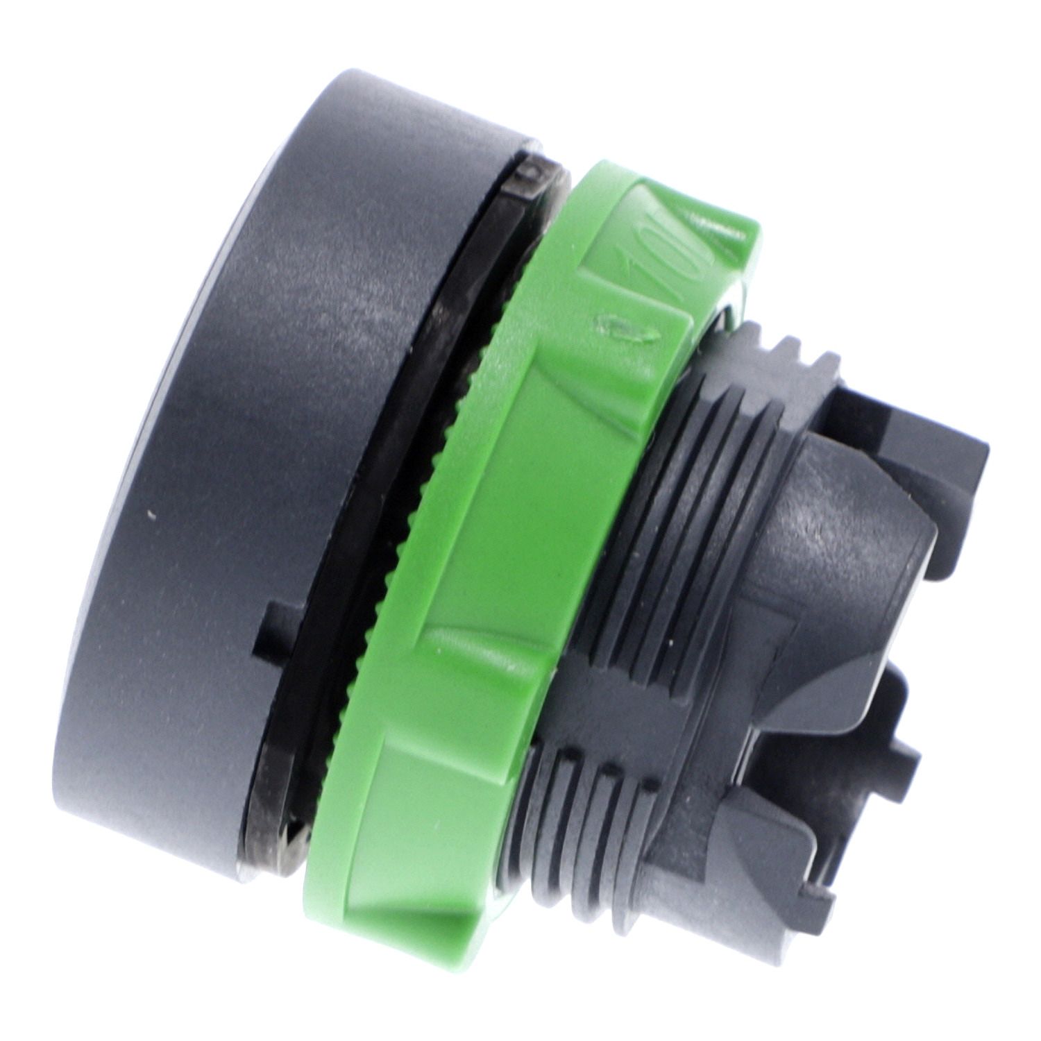 Picture of Push button head, Harmony XB5, plastic, flush, black, 22mm, spring return, marked DOWN ARROW