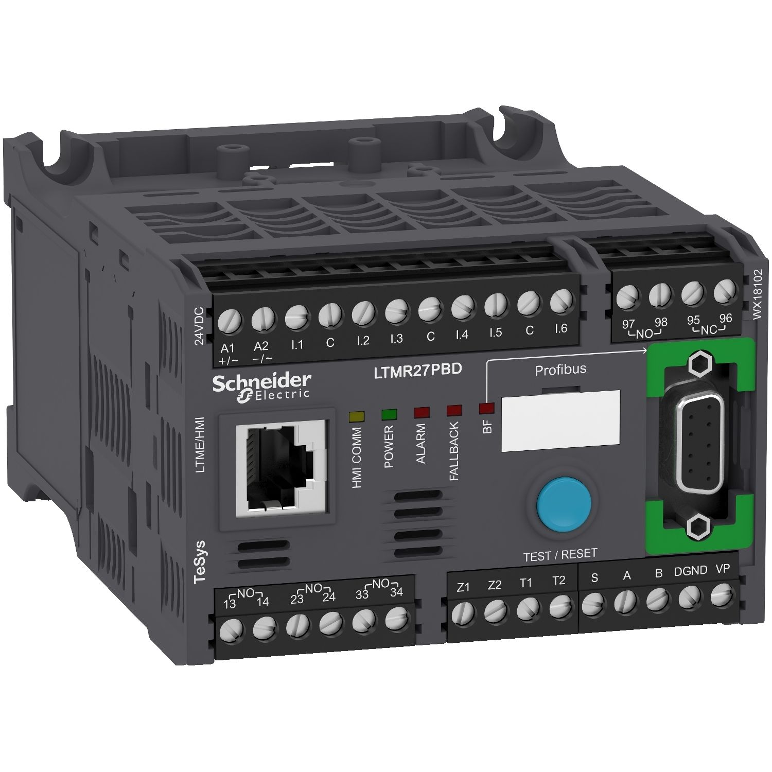 Picture of Motor controller, TeSys T, Motor Management, Profibus DP, 6 logic inputs, 3 relay logic outputs, 1.35 to 27A, 24VDC