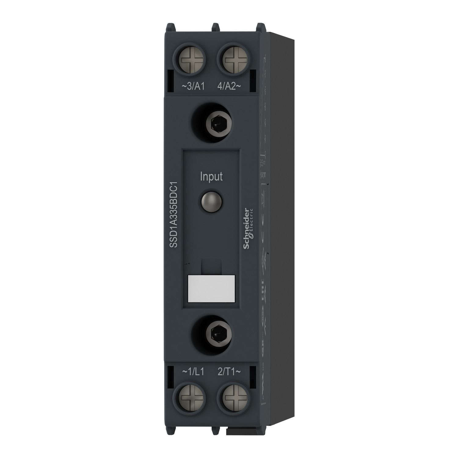 Picture of DIN rail mount relay,  Harmony Solid State Relays, 20A, DC switching, input 4 to 32V DC, output 1 to 150V DC