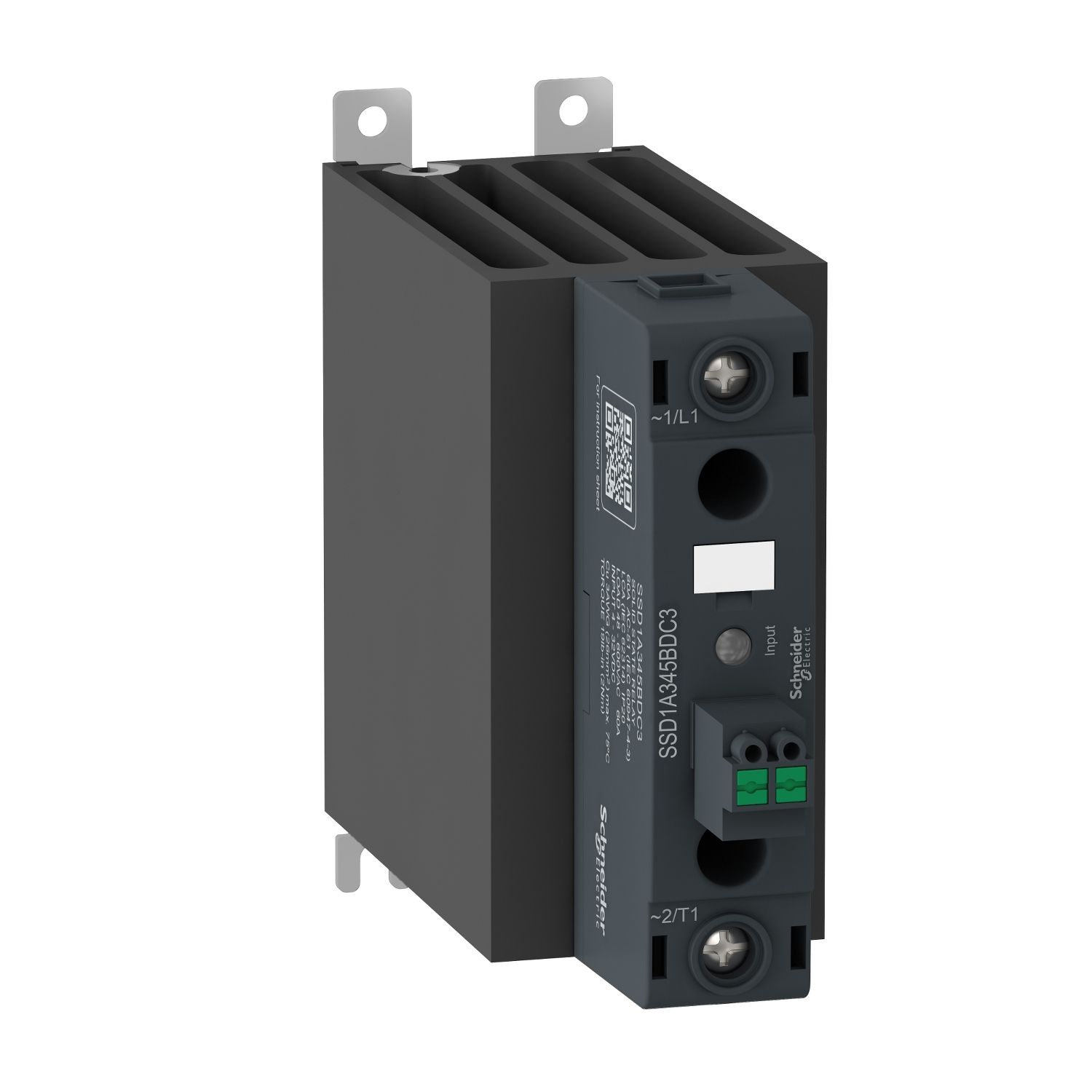 Picture of DIN rail mount, Harmony Solid State Relays, 60A, zeroVoltage switching, contactor configuration spring input, input 4 to 32V DC, output 48 to 600V AC