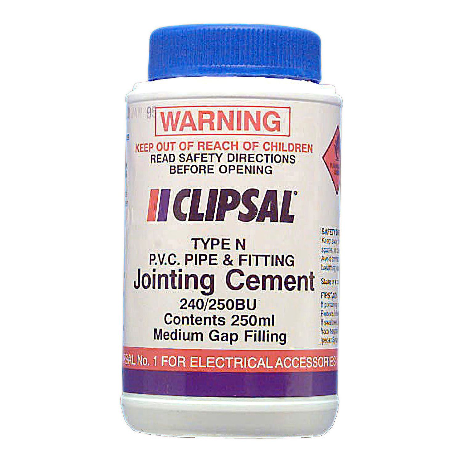 Picture of PVC Medium Gap Filling Blue Cement, Clipsal - Cable Management, 250ml Bottle with Brush