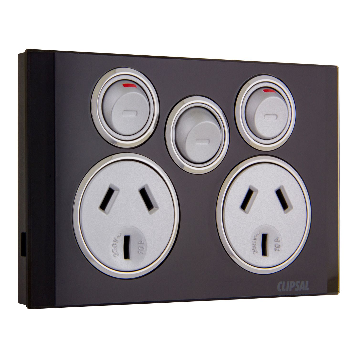 Picture of Twin Switched Socket Outlet, Saturn Series, 250V, 10A with Extra Switch