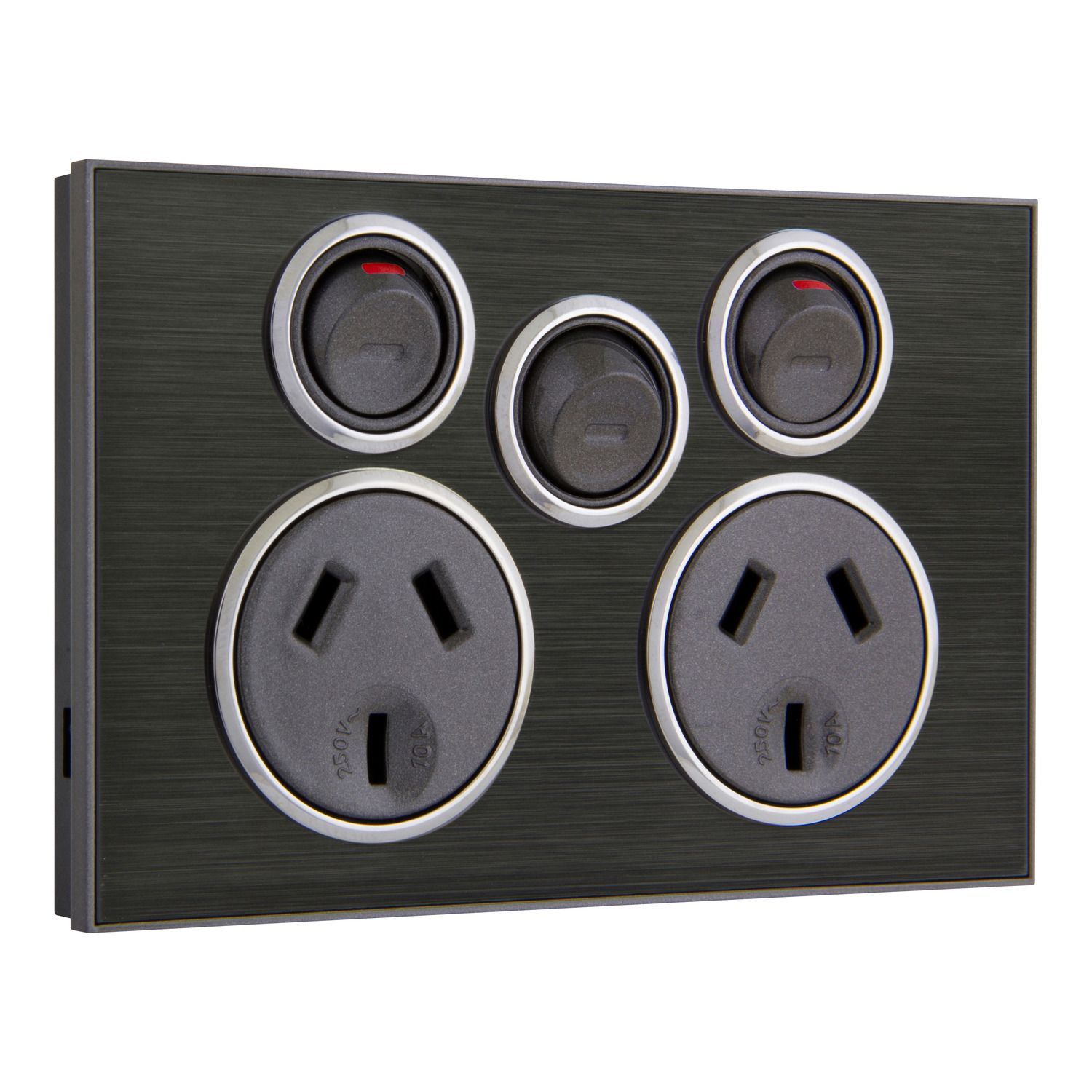 Picture of Twin Switched Socket Outlet, Saturn Series, 250V, 10A with Extra Switch