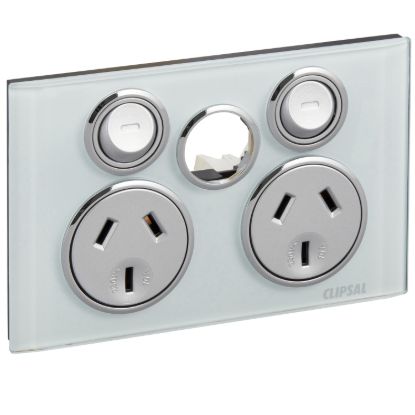 Picture of Twin Switched Socket Outlet, Saturn Series, 250V, 10A, Less Extra Switch