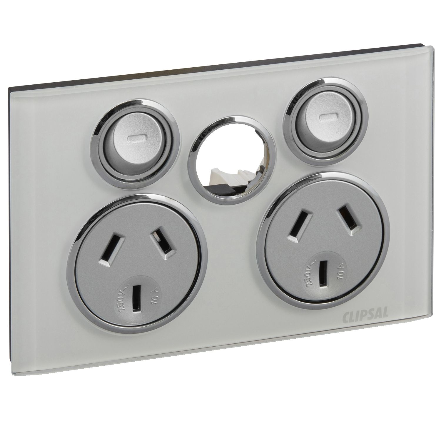 Picture of Twin Switched Socket Outlet, Saturn Series, 250V, 10A, Less Extra Switch