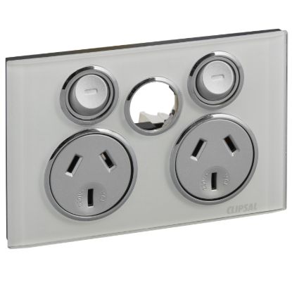 Picture of Twin Switched Socket Outlet, Saturn Series, 250V, 10A, Less Extra Switch