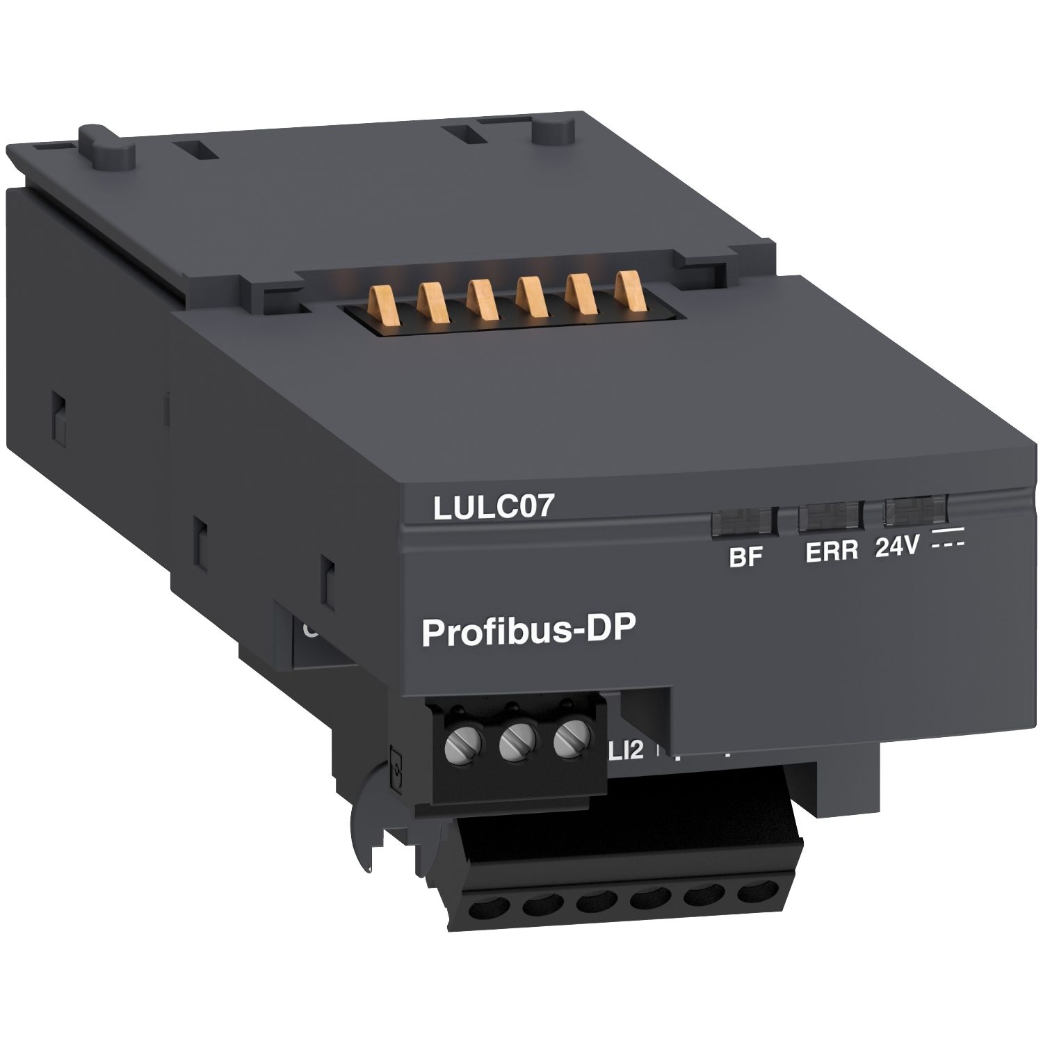 Picture of Communication module, TeSys Ultra, 24VDC, 0 to 500mA, Profibus DP, front side