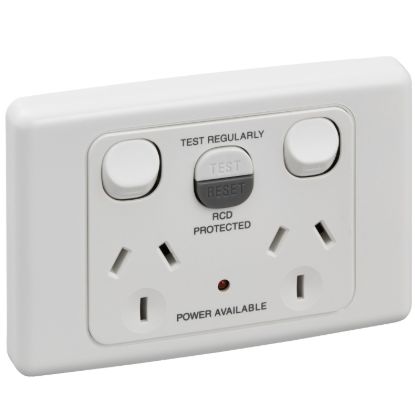 Picture of RCD Protected Twin Switch Socket Outlet, 2000 Series, 250V, 10A, 1 Pole, 10mA RCD