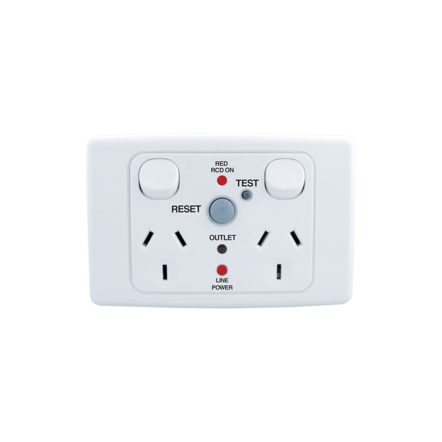 Picture of RCD Protected Twin Switch Socket Outlet, 2000 Series, 250V, 10A, 2 Pole, 10mA RCD