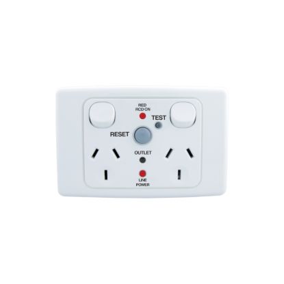 Picture of RCD Protected Twin Switch Socket Outlet, 2000 Series, 250V, 10A, 2 Pole, 10mA RCD