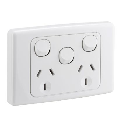 Picture of Twin Switch Socket Outlet, 2000 Series, 250V, 10A, Removable Extra Switch