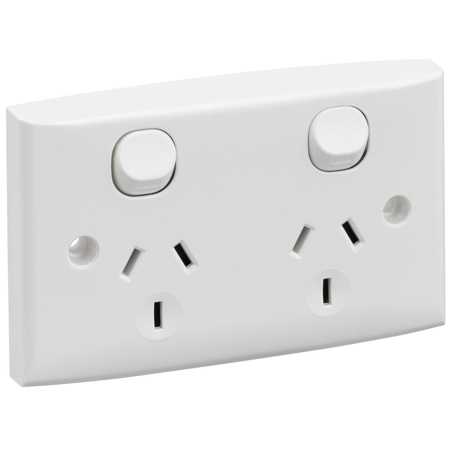 Picture of Twin Switch Socket Outlet, Standard Series, 250V, 10A, Standard Size, Safety Shutter