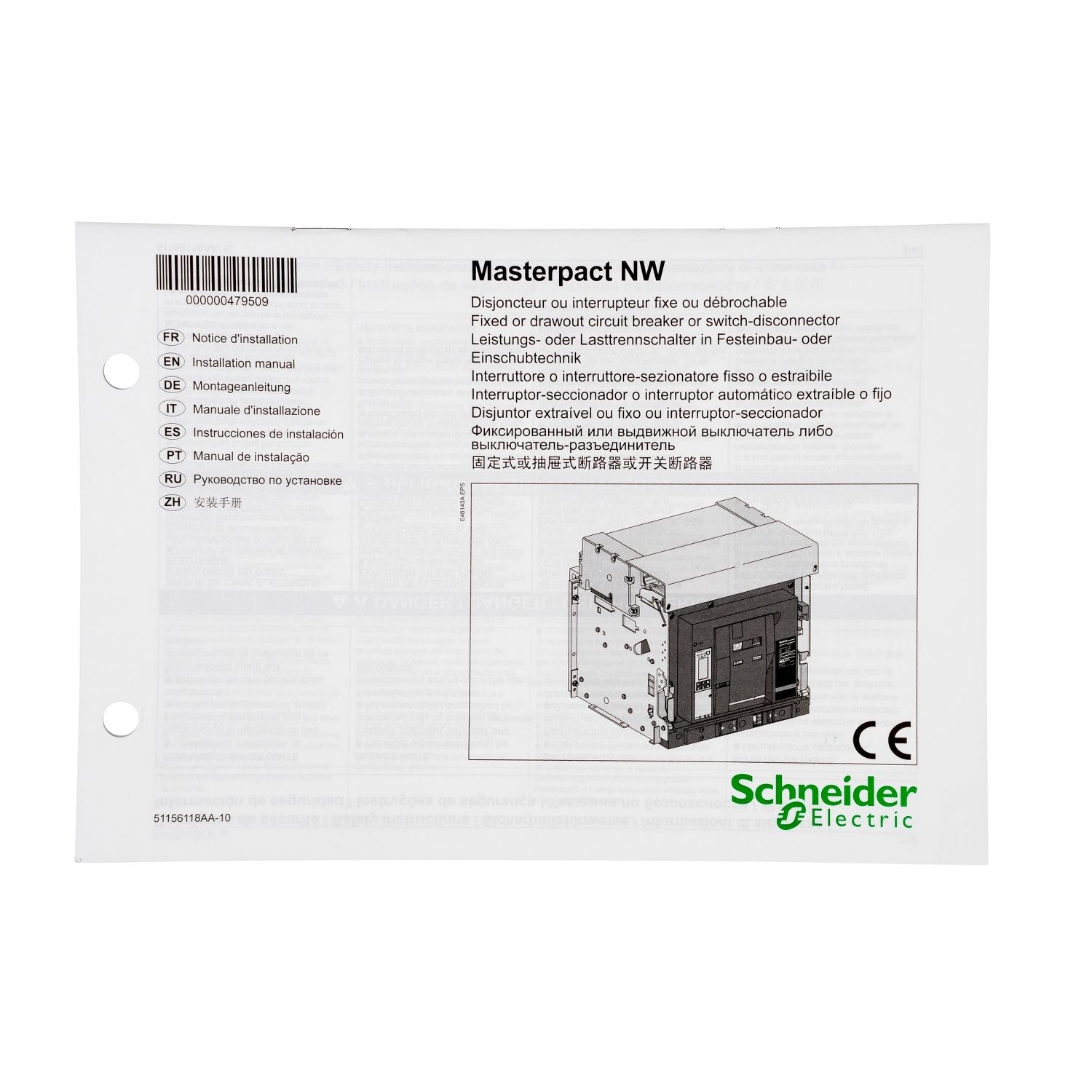 Picture of Instruction sheet, MasterPact NW fixed and drawout circuit breaker, spare part