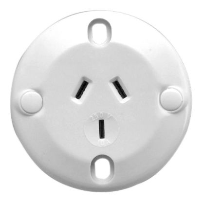 Picture of Single Socket Outlet, Standard Series, 250VAC, 10A, 3 PIN, Flush Mount, Suits Round Junction Box