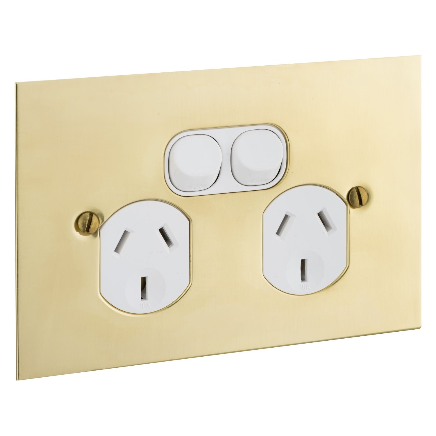 Picture of Twin Switch Socket Outlet, Metal Plate Series, 250V, 10A, BBSL Style, Flat Plate
