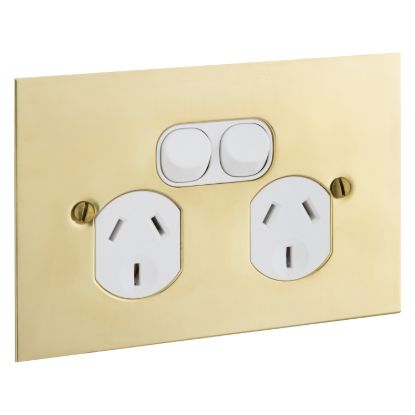 Picture of Twin Switch Socket Outlet, Metal Plate Series, 250V, 10A, BBSL Style, Flat Plate