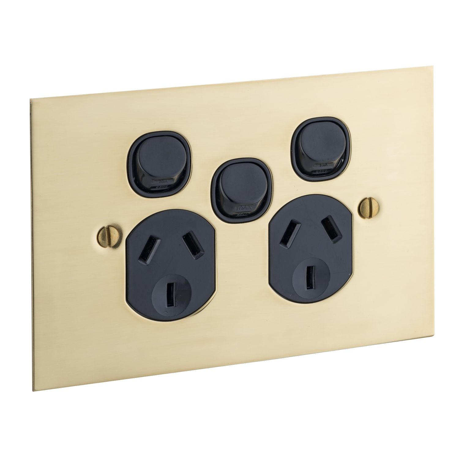 Picture of Twin Switch Socket Outlet, Metal Plate Series, 250V, 10A, BBSL Style, Flat Plate, Rmvb Extra Switch
