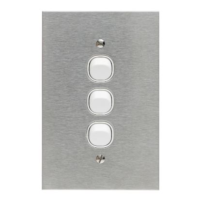 Picture of Flush Switch, Metal Plate Series, 3 Gang, 250VAC, 10A, Range, BSL Style, Standard, Vert