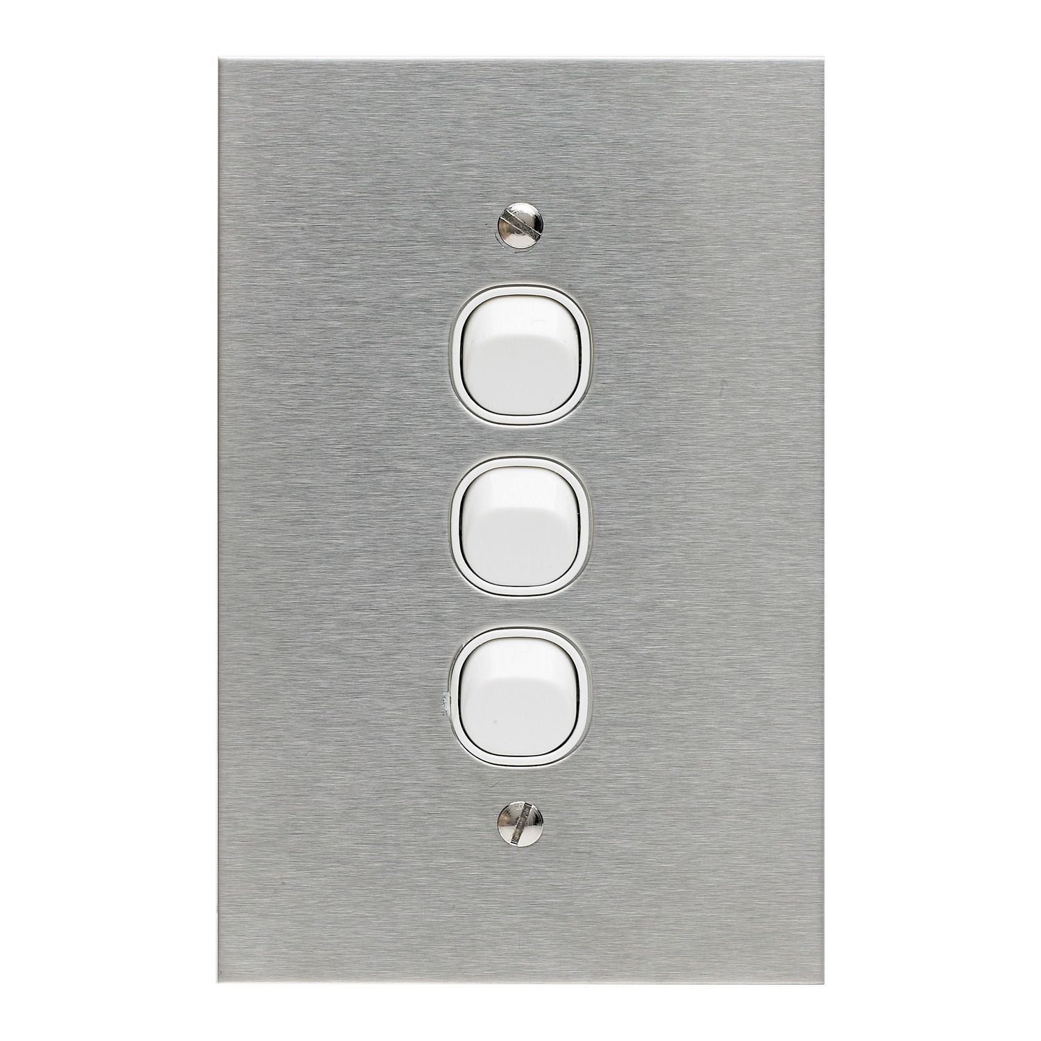 Picture of Flush Switch, Metal Plate Series, 3 Gang, 250VAC, 10A, Range, BSL Style, Standard, Vert