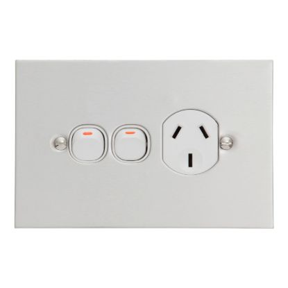 Picture of Single Switch Socket Outlet, Metal Plate Series, 250V, 10A, BSL Style, Removable Extra Switch