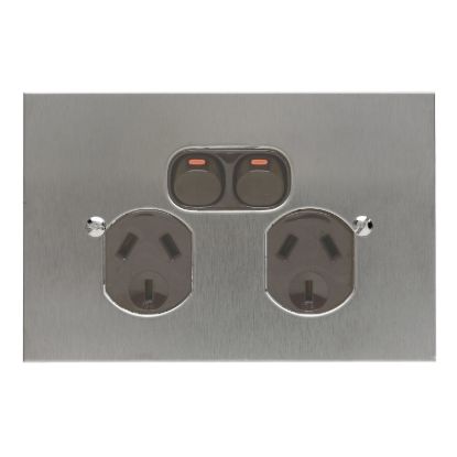 Picture of Twin Switch Socket Outlet, Metal Plate Series, 250V, 10A, BSL Style