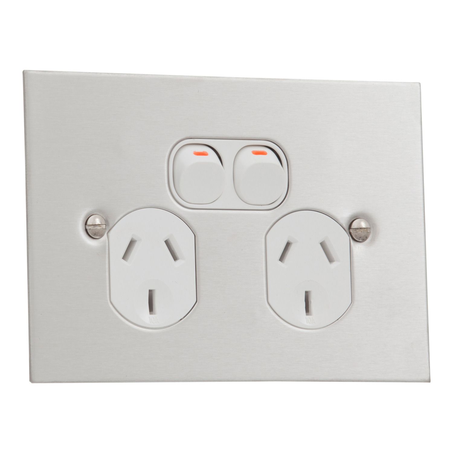 Picture of Twin Switch Socket Outlet, Metal Plate Series, 250V, 10A, BSL Style