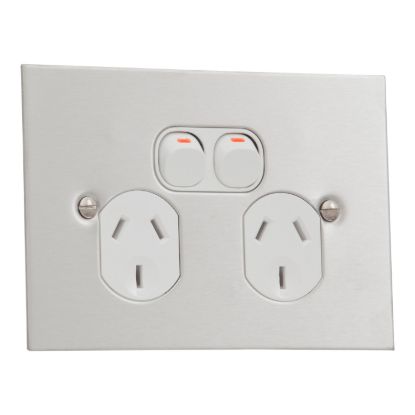 Picture of Twin Switch Socket Outlet, Metal Plate Series, 250V, 10A, BSL Style