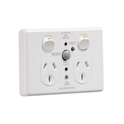 Picture of RCD Protected Twin Switch Socket Outlet, Classic C2000 Series, Classic, 250V, 10A, 30mA, RCD Standard Grade