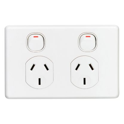 Picture of Twin Switch Socket Outlet, Classic C2000 Series, Classic, 250V, 10A, Safety shutter