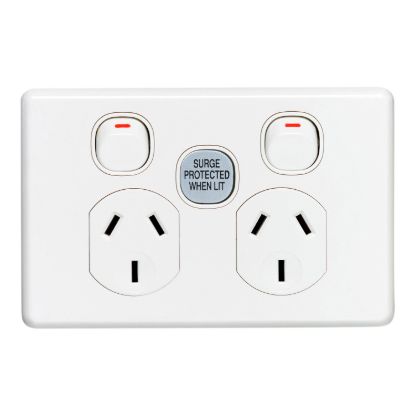 Picture of Switched Socket Outlet, Classic C2000 Series, Twin, 250V, 10A, 1 Pole, Surge Protection