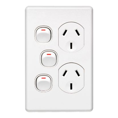 Picture of Switch Socket Outlet, Classic C2000 Series, Twin, 250V, 10A, Vertical, Removable Extra Switch
