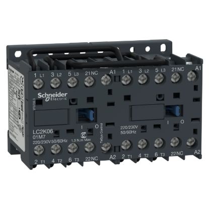 Picture of reversing Contactor, TeSys K, 3P, AC-3/AC-3e,<=440V 12A, 1NC, 230...240V AC coil