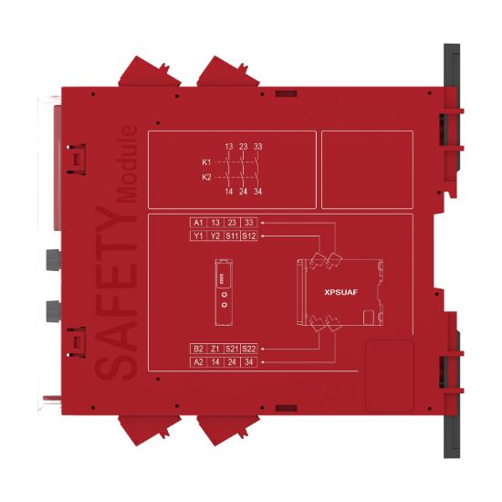 Picture of safety module, Harmony XPSU, Cat 4, potential free 2 NC, NO NC, 2 PNP, 48 to 240V AC or DC, spring