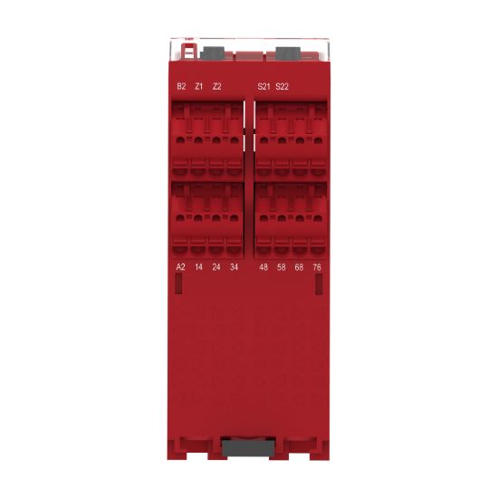 Picture of safety module, Harmony XPSU, Cat4, features XPSUAK with delayed outputs, 48 to 240V AC or DC, spring