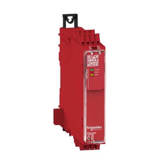 Picture of safety module, Harmony XPSU, Cat 4, expansion use with universal range, 24V AC or DC, spring