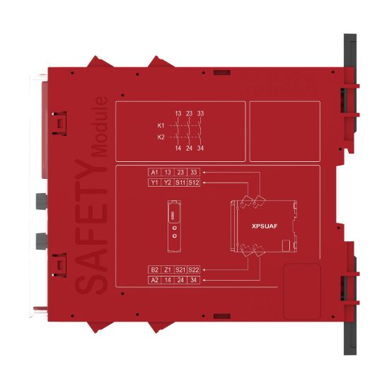 Picture of safety module, Harmony XPSU, Cat 4, potential free 2 NC, NO NC, 2 PNP, 24V AC or DC, screw