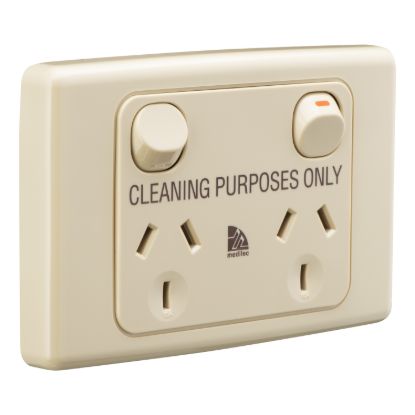 Picture of Twin Switch Socket Outlet, Medilec, 250V, 10A, 2 Gang, 1 Pole, Cleaner Label