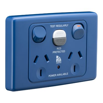 Picture of RCD Protected Medilec, Medilec, Twin Switch Socket Outlet, 250V, 10A, 1 Pole, Horizontal, 10mA RCD