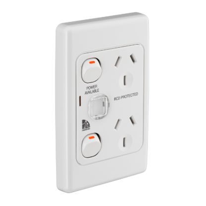 Picture of Twin Switch Socket Outlet, Medilec, 250V, 10A, 2 Gang, 1 Pole, Vertical