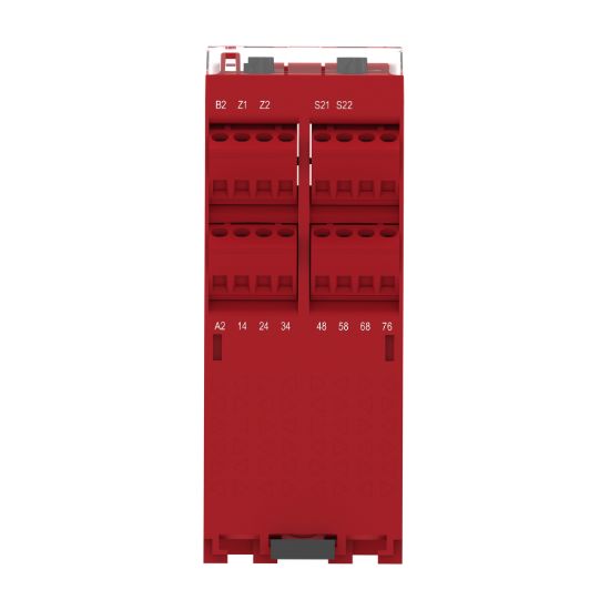 Picture of safety module, Harmony XPSU, Cat4, features XPSUAK with delayed outputs, 24V AC or DC, screw