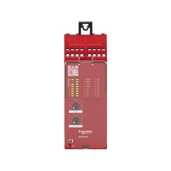 Picture of safety module, Harmony XPSU, Cat 4, features 6 x XPSUAF, 48 to 240V AC or DC, screw