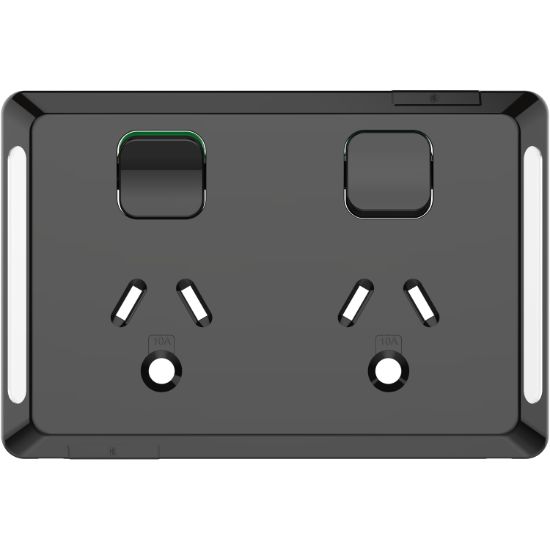 Picture of Twin Power Point Skin, Pro Series, Horizontal Mount, Round Earth, 250V, 10A, Clip-On