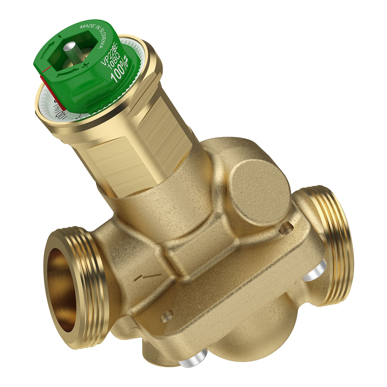 Picture of SpaceLogic VP228E PIBCV (PICV), 2-Way, PN16, DN10, G1/2 Ext. Thread, Low Flow: 0.03…0.15 m³/h (…0.042 l/s), No PT plugs.