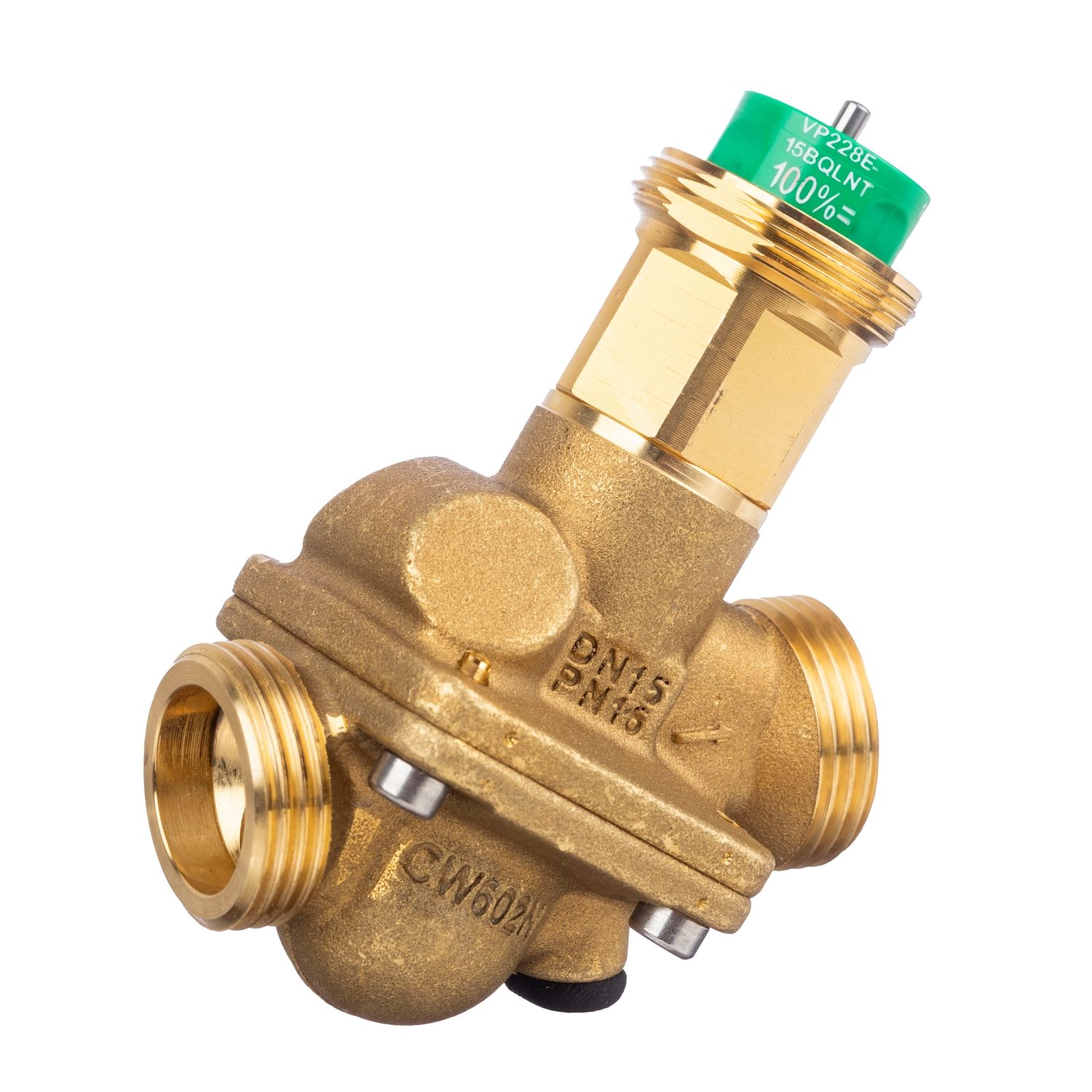 Picture of SpaceLogic VP228E PIBCV (PICV), 2-Way, PN16, DN15, G3/4 Ext. Thread, Low Flow: 0.06…0.28 m³/h (…0.076 l/s), No PT plugs.