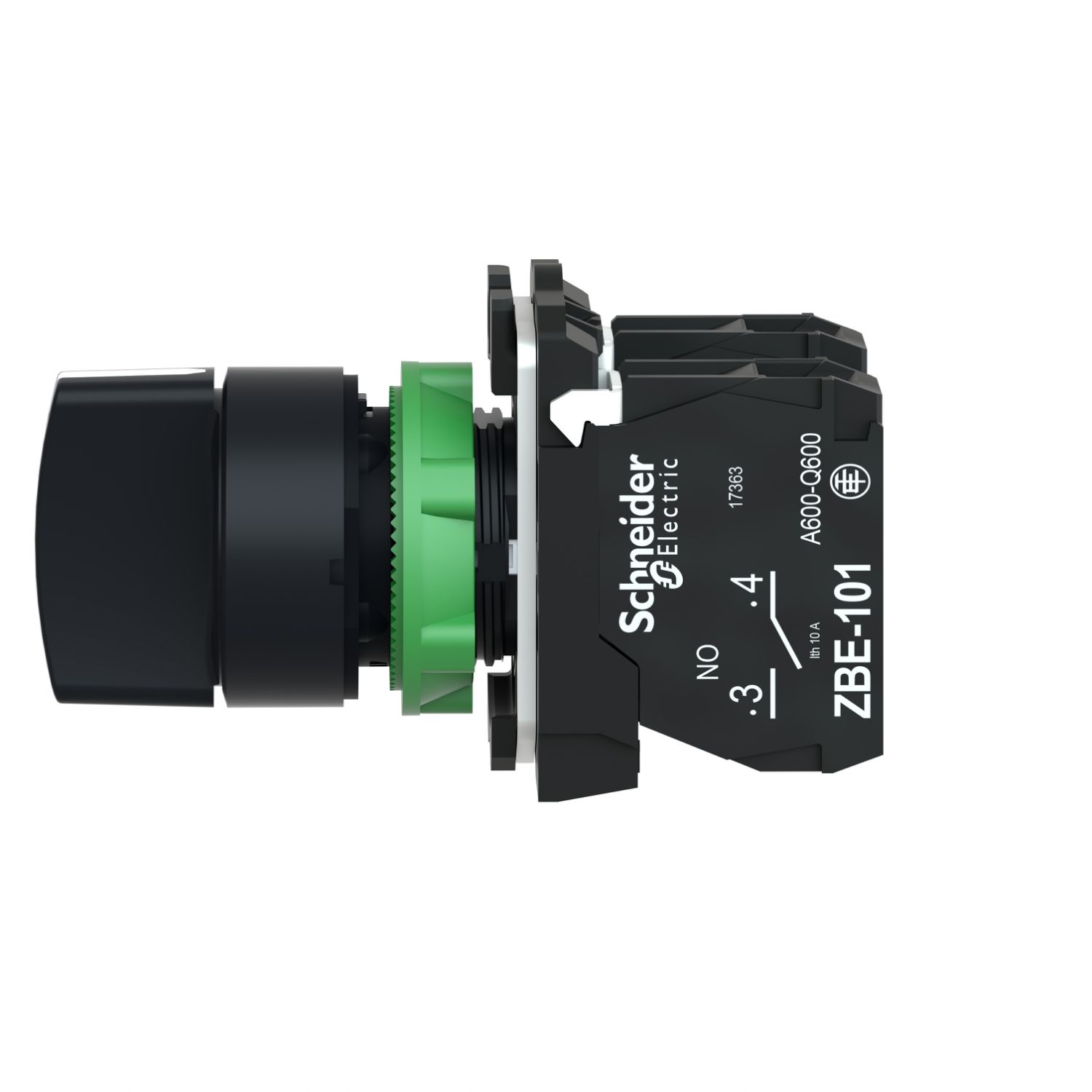 Picture of Selector switch, Harmony XB5, plastic, black, 22mm, 3 positions, stay put, 2 NO