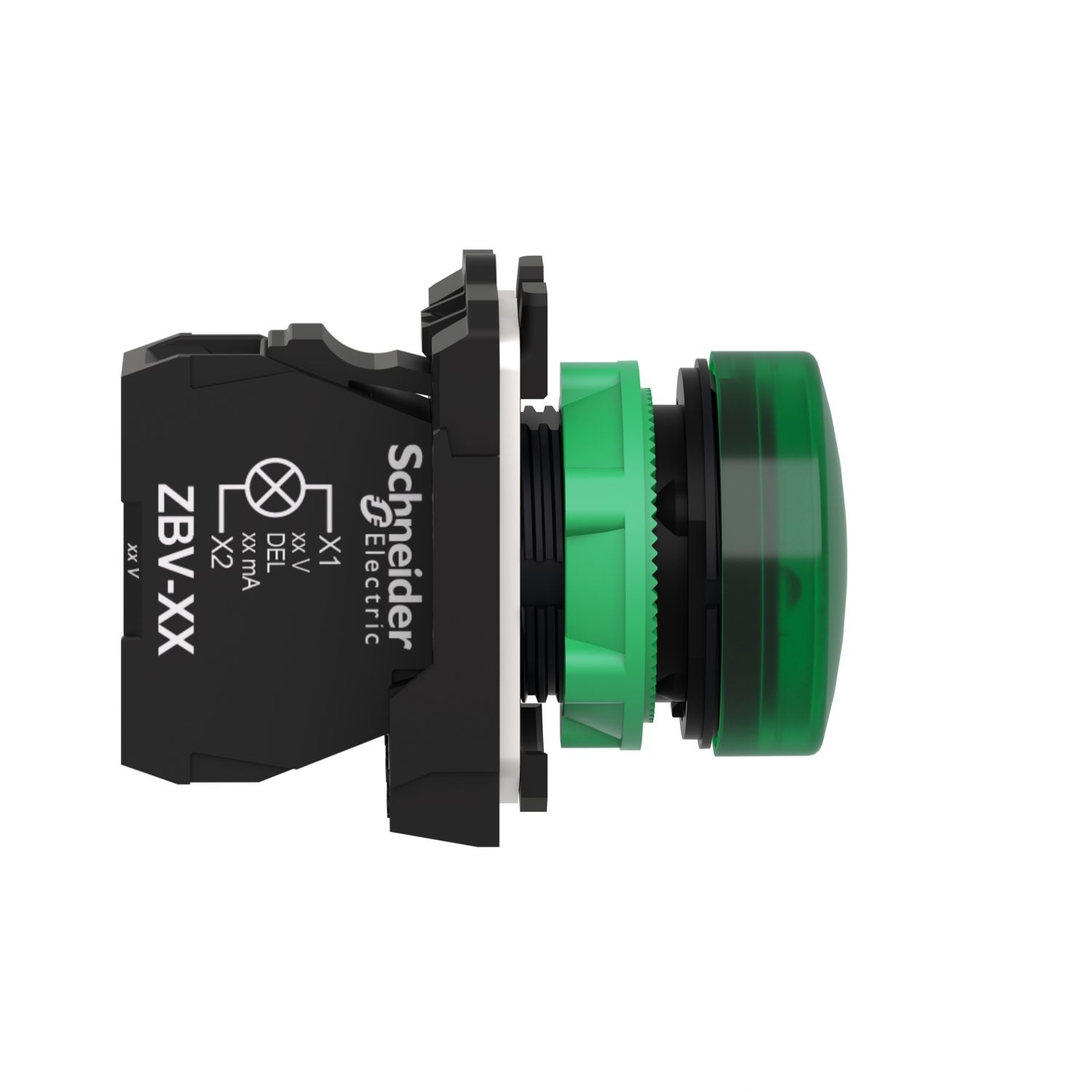 Picture of Pilot light, Harmony XB5, grey plastic, green, 22mm, universal LED, plain lens, 24V AC DC