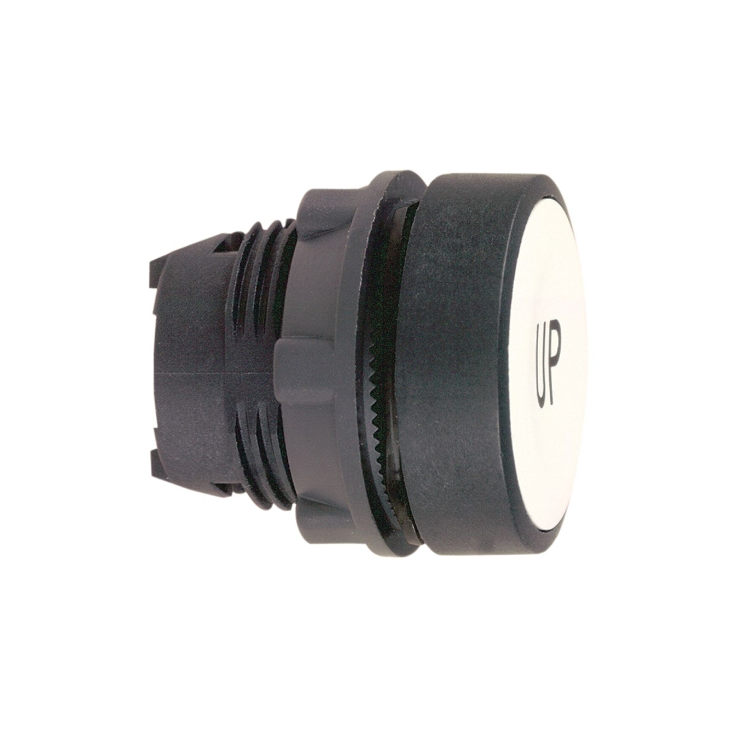 Picture of Head for non illuminated push button, Harmony XB5, white flush, 22mm, spring return, white marked UP