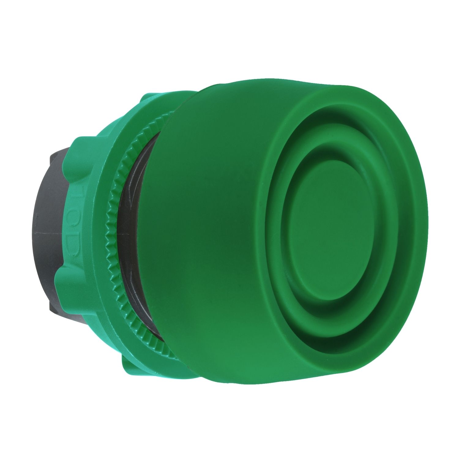Picture of Push button head, Harmony XB5, plastic, flush, green, 22mm, spring return, coloured boot, unmarked