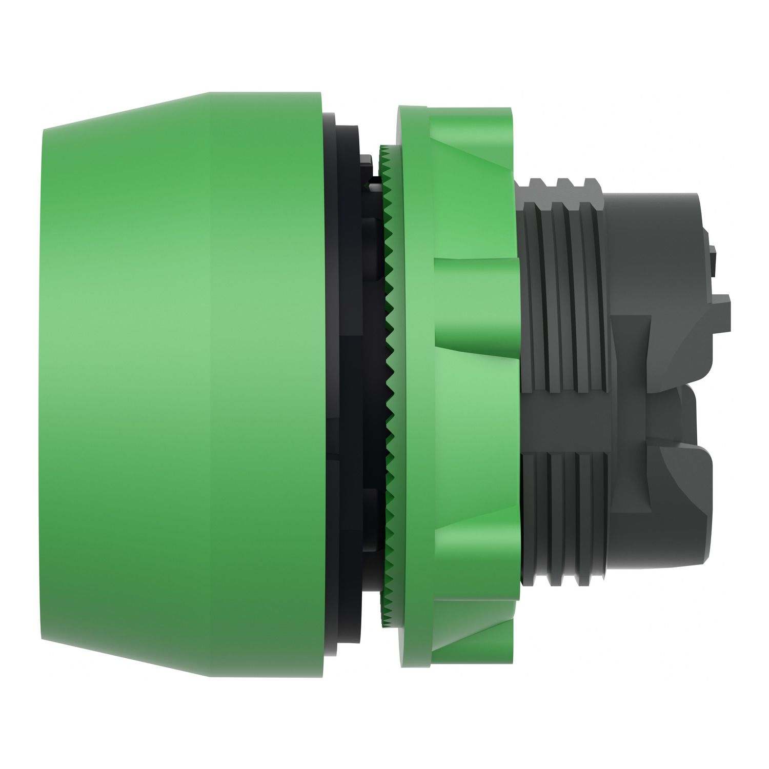 Picture of Push button head, Harmony XB5, plastic, flush, green, 22mm, spring return, coloured boot, unmarked